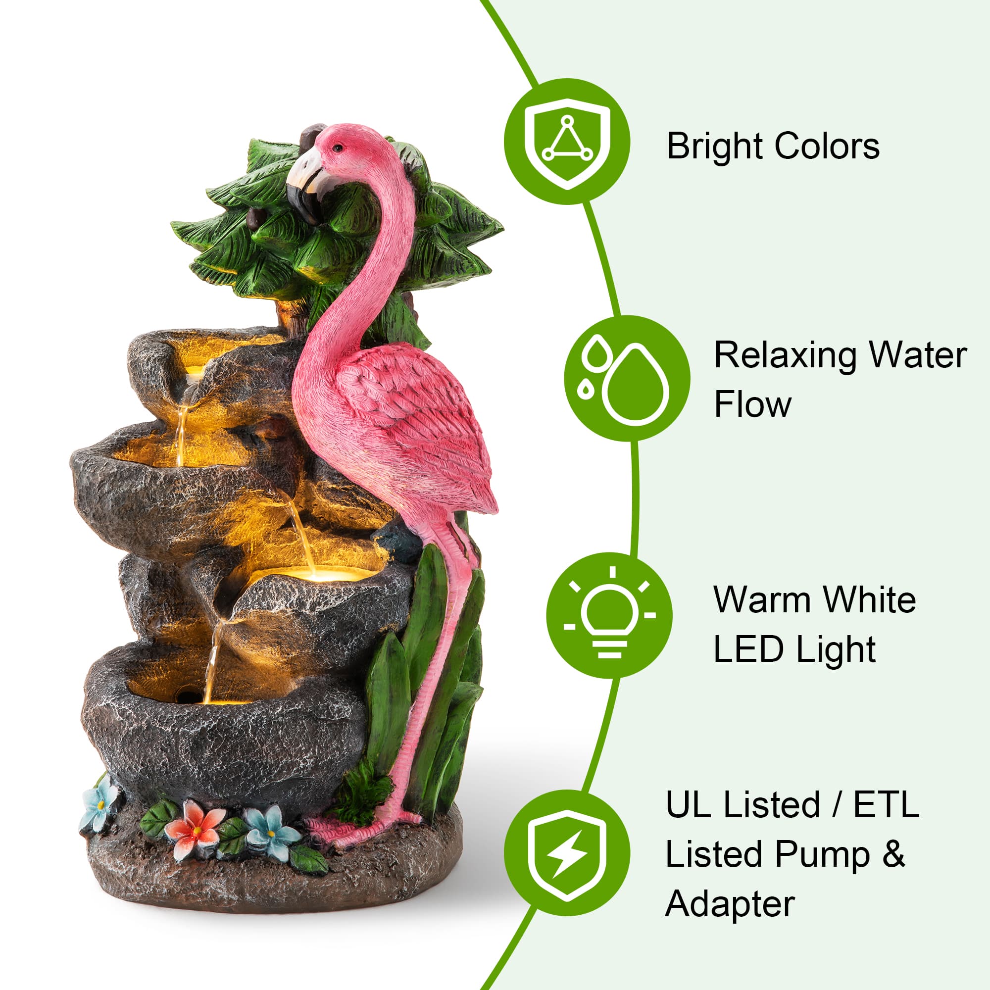 Glitzhome® 23.5" LED 4-Tier Flamingo Outdoor Fountain